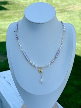26X349 Handmade Freshwater Baroque Pearl Dainty Necklace 16+2” Gold plated
